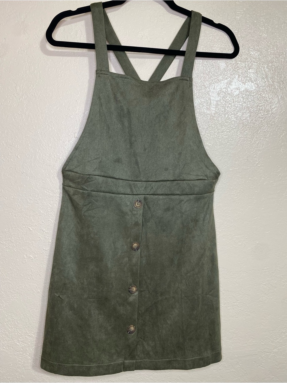 SHEIN Olive Green Button-Front Pinafore Mini Dress